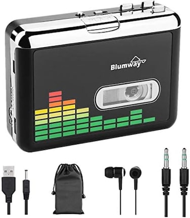 BlumWay USB Cassette to MP3 Converter, Portable Walkman Cassette Tape Player to MP3 Digital Converter, Audio Music Player Cassette Recorder with Earphone, No Need Computer