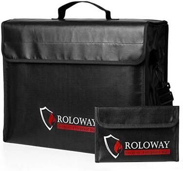 ROLOWAY Large (17 x 12 x 5.8 inchesFireproof Bag, Fireproof Document Bags, Fireproof Money Bag, Water Resistant Fireproof Safe Bag for Documents and Valuables Storage