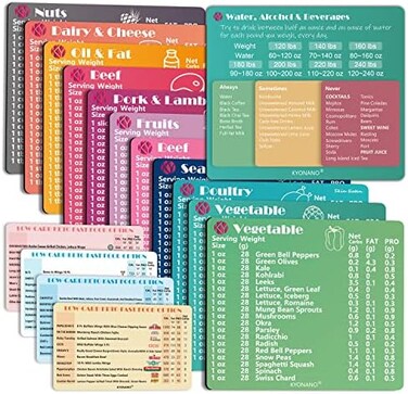 KYONANO Keto Diet Cheat Sheet Fridge Magnet Charts for Diet Foods - 12 Pcs Quick Reference Guide with 228 Foods - Including PDF Ketogenic Recipes Books for Beginners Weight Loss Plan