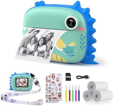 HiMont Kids Instant Print Camera, Selfie Camera with Print Paper32G Card, 2.5K VideoDIY Color Pens, Fun Gift for GirlsBoys 3-12 (Blue
