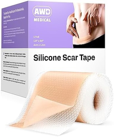 AWD Medical 100% Soft Silicone Gel Tape (1.6" x 60"Highly Comfortable Painless 6-8 Month Supply Acne Scar Treatment C Section Keloid Surgery Premium Hospital Medical Grade (4.1cm x 150cm
