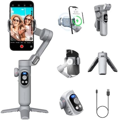 AOCHUAN Smart X Pro Gimbal Stabilizer for Smartphone with Face Detection LED Light Gimbal Foldable Phone 3 Axis Portable iPhone16 15 14 13 12Pro/Max Galaxy S24 Youtube TikTok