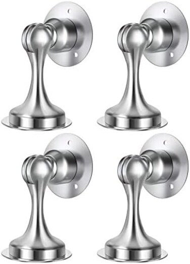 WINONLY Door Stopper, 4 Pack Magnetic Door Stop, Stainless Steel, Magnetic Door Catch, 3M Double-Sided Adhesive Tape, No Drilling, Screws for Stronger Mount, Hold Your Door Open, 4 Pack for Wide Doors