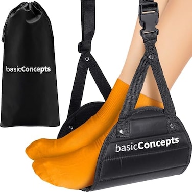 BASIC CONCEPTS Airplane Foot Rest (Travel Comfortably, Perfect Foot Hammock Airplane or Plane Travel Essentials to Relax Your Feet - Airplane Travel Essentials, Long Flight Essentials, Airplane Foot H