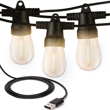 أضواء سلسلة Brightech Ambience Pro تعمل بمنفذ USB - أضواء سلسلة مقاومة للماء بطول 24 قدمًا للاستخدام التجاري - أضواء خارجية غير قابلة للكسر مناسبة للتخييم والفناء الخلفي والشرفة وعيد الميلاد - 12 لمبة