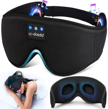 LC-dolida Sleep Headphones,3D Sleep Mask Bluetooth 5.0 Wireless Music Eye Mask, LC-dolida Sleeping Headphones for Side Sleepers with Ultra-Thin Stereo Speakers Perfect for Sleeping