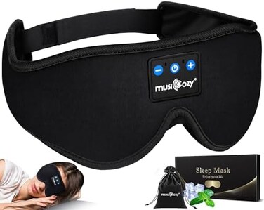 MUSICOZY Sleep Headphones Bluetooth Headband Sleeping Headphones SleepMask, Wireless SleepMask Earbuds for Side Sleepers Men Women Office Nap Air Travel Cool Tech Gadgets Unique Gifts Boys Girls