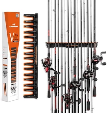 KastKing Patented V15 Vertical Fishing Rod Holder &ndash; Wall Mounted Fishing Rod Rack, Store 15 Rods or Fishing Rod Combos in 17.25 Inches, Great Fishing Pole Holder and Rack