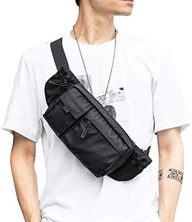 SEAFEW Large Waterproof Black Waist Bag Fanny Pack For Men Women Belt Bag Pouch Hip Bum Bag Chest Bag with Adjustable Strap, Premium Lightweight Fanny Pack For Gym Fitness Workout Travel Work Commutin