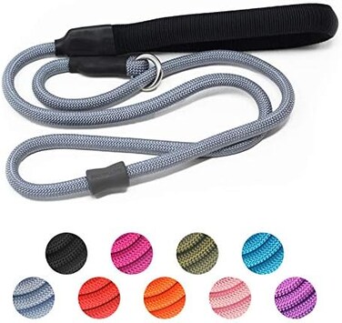 AaufiLux Strong Slip Rope Dog Training Leash (6ft- Heavy Duty Durable Braided Nylon Lead with Rubber StopperPadded Handle - No Pull Walking Climbing for Medium Large Dogs (Grey, 1/2" x 6ft