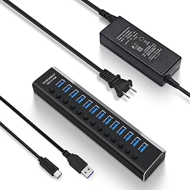 Rosonway Powered USB Hub Aluminum 13 Port USB 3.1/3.2 Gen 2 Hub 10Gbps with 72W (12V/6APower Adapter and Individual Switches, Type A and Type C Cables, USB C Hub Expander for PC and Laptop, RSH-A13