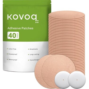 KOVOQ 40-Pack Libre 2Lingo Sensor Covers, Kovoq Freestyle Libre 2 Sensor Waterproof Patches, 2 Hard Covers for Reliable Protection Against Bumps and Scratches, Breathable and Hypoallergenic (TAN