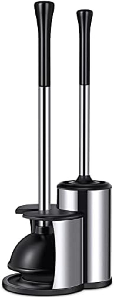 Roleader Toilet Plunger and Brush-Toilet Plunger with Holder-Plunger and Toilet Brush Combo with Stainless Steel Handle for Bathroom Cleaning(White