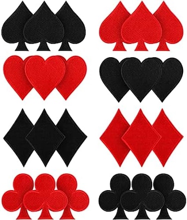MTLEE 24 Pcs Playing Cards Patch Gaming Iron on Patches Halloween Red Black Heart Patches Iron on Card Suits Diamonds Spades Patch Halloween Poker Las Vegas Appliques for Jeans Hats Bags Clothing DIY