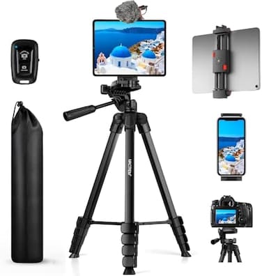 MACTREM 67" Phone Tripod, Tripod Stand for iPad iPhone Tablet Camera with 2 in 1 MountWireless Remote, Aluminum Extendable iPhone Tripod for Video Recording/Selfies/Live Stream/Vlogging