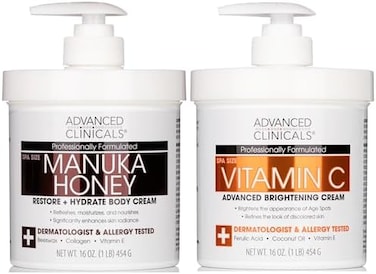 Advanced Clinicals Vitamin C Body CreamManuka Honey Moisturizer Lotion 2-Pack Skin Care Set. Anti Aging BodyFace Creams For Dry Skin, Wrinkles, Fine, Lines,Age Spots, 16 Oz (2-Pack Bundle