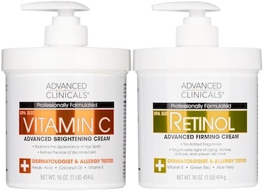 Advanced Clinicals Retinol Body LotionBrightening Vitamin C Cream 2pc Skin Care SetSkin Tightening Body MoisturizerFace LotionCrepey Skin Care TreatmentSkin Care Products, 2pc Set