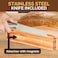 Bamb&uuml;si Luxury Bamboo Bread Slicer with Knife - 3 Slice Thickness, Foldable Compact Cutting Guide with Crumb Tray, Stainless Steel Bread Knife for Homemade Bread, Cake, Bagels 5.5&rdquo; Wide x 5&rdquo; Tall
