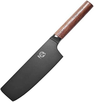 MITSUMOTO SAKARI 7 inch Japanese Nakiri Chef Knife, Professional Black Titanium Coated Vegetable Kitchen Knife, German Premium Alloy Steel Cooking Chef's Knives (Walnut HandleGift Box