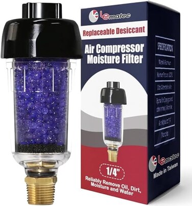 LE LEMATEC Air Compressor Dryer, Desiccant Filter Air Dryer for Pneumatic Tools and HVLP Paint Spray Gun, Traps Oil, Water, Dirt, Moisture for Clean and Dry Compressed Air, 150 PSI (ZN312E-3 1/4