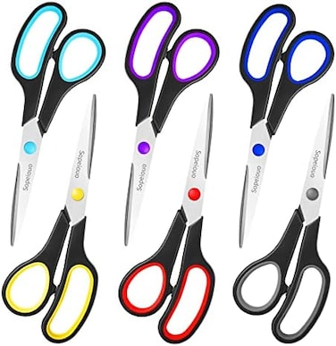 Sopeiouo Scissors Set of 6-Pack, 8" Scissors All Purpose Comfort-Grip Handles Sharp Scissors for Office Home School Craft Sewing Fabric Supplies, High/Middle School Student Teacher Scissor, Right/Left