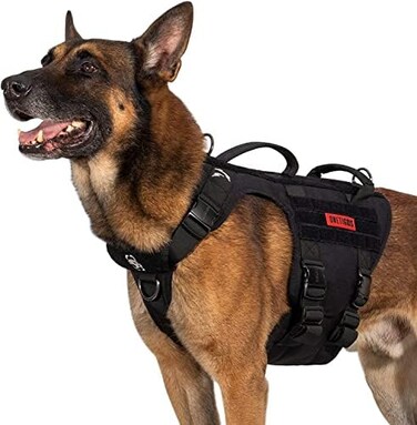 OneTigris Tactical Dog Harness for Large Dog Full Metal Buckled No Pull Dog Harness Vest with HookLoop Panels, Military Adjustable Easy to Put On Dog Vest Dog for Walking Hiking Training Black