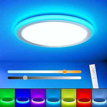 مصباح سقف LED RGB من BLNAN مع جهاز تحكم عن بعد، 13 بوصة، 24 واط، 2400 لومن، قابل للتعتيم وتغيير اللون من 3000 إلى 6500 كلفن، مصباح سقف أبيض دائري عصري لغرف النوم وغرف الأطفال والحفلات والمهرجانات