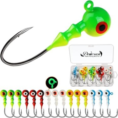 Dovesun Jig Heads for Fishing, Painted Jigheads with 3D Eye Ball Glowing WalleyeBassCrappie jigs 1/2oz 3/8oz 1/4oz 1/5oz 1/8oz 1/10oz 1/16oz 1/32oz Fishing Jig Hooks Assortment 15-40pcs