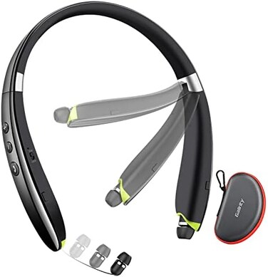 Galirity Bluetooth Headset, 2024 Upgraded Neckband Bluetooth Headphones with Retractable Earbuds, Noise Cancelling Stereo Earphones with Mic, Foldable Wireless Headphones for Sports Office with Carry