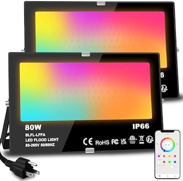 كشاف إضاءة LED خارجي من MELPO، يعادل 800 واط، بقوة 8000 لومن، إضاءة RGB ذكية للمناظر الطبيعية مع تحكم عبر تطبيق، إمكانية تخصيص المشاهد - مؤقت - أبيض دافئ 2700 كلفن - إضاءة علوية متغيرة الألوان، مقاوم