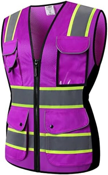 JKSafety Women Hi-Vis Reflective Safety VestNeon Color body Sewed Reflective Strips Breathable Lightweight ANSI Compliant