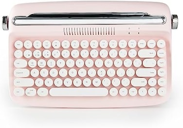 YUNZII ACTTO B303 Wireless Typewriter Keyboard, Bluetooth Connection, Cute Retro Aesthetic Design with Integrated Stand for Tablet, Phone, PC and Win/Mac/Android (Baby Pink, B303