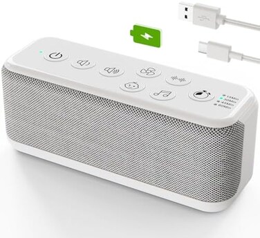 جهاز OnLyee الصوتي للبالغين، جهاز ضوضاء بيضاء قابل لإعادة الشحن عبر منفذ USB لخصوصية المكتب، خاصية إلغاء الضوضاء، 42 صوتًا مهدئًا مع تهويدات وأصوات مروحة، مؤقت إيقاف تلقائي، تحكم في مستوى الصوت بـ 8 م