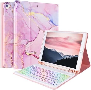 FUWANG Keyboard Case for iPad 9th 8th 7th Generation 10.2 inch, Detachable 7 Colors Backlit for iPad 9th Generation Case with Keyboard, Keyboard Cover for iPad Pro 10.5"/Air 3rd Gen with Pencil Holder