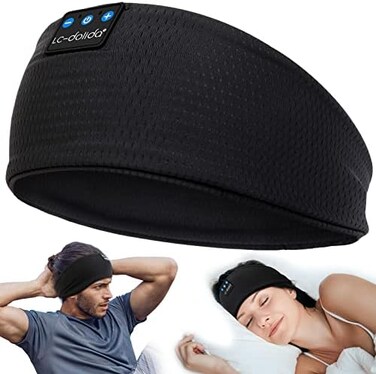LC-dolida Sleep Headphones Headband Bluetooth 5.4, Sports Headband Earphones Wireless with Speaker Microphone USB C for Sleeping Gift Workout Jogging Yoga Insomnia Travel Meditation, Black Breathable