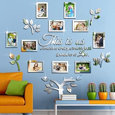 Yalikop Family Tree Wall Decor This is Us 3D DIY Mirror Stickers Picture Frame Acrylic Living Room Decorations Art Family Tree Decal Quote Wall Picture Decoration for Collage Bedroom, 47 x 47 Inch&hellip;