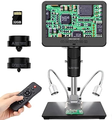مجهر رقمي Andonstar AD246S-M HDMI بقوة تكبير 2000x للبالغين، مزود بثلاث عدسات وتسجيل فيديو فائق الدقة 2160P، وشاشة LCD مقاس 7 بوصات، مناسب للحام، ومجهر للعملات المعدنية، ومجموعة مجهر بيولوجي، متوافق م