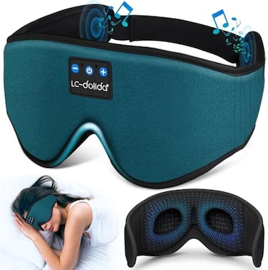LC-dolida Sleep Mask with Bluetooth Headphones, Sleep Headphones Bluetooth Sleep Mask 3D Sleeping Headphones for Side Sleepers Best Gift and Travel Essential (Blue