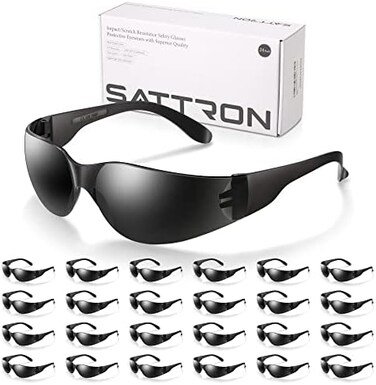 SATTRON BULK PACK Safety Glasses, Clear/Black Tinted Eye Protection