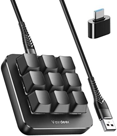 Vaydeer One-Handed Mechanical Keyboard Support NKRO, Hotkeys, One-Click Start,9 Fully Programmable Keys with Floating Window and Macro Multifunctional Keypad for iOS,Windows, Gift Idea for Him/Her