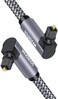 SOUNDFAM 90 Degree Toslink Optical Audio Cable Double Right Angle Fiber Optic Cable 360 Degree Free-Rotating Plug for Home Theater, Sound Bar,TV-Grey (10ft/3m