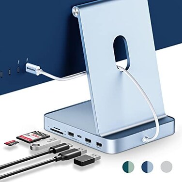 minisopuru USB C Hub for iMac 24 inch 2021, USB Hub Adapter Support M.2 NVMe SSD 7 in 1 Docking Station iMac Accessories with USB C 10Gbps, USB A 3.2, SD/TF Card Reader, M.2 SSD (Not Included, Blue.