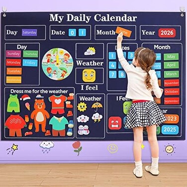 Coosilion My First Daily Calendar-Preschool Classroom Must Haves, Circle Time Learning Center, Days of the Week Chart for Toddlers Learning, Classroom Calendar for Kids, 3.3Ft Felt Board for Toddlers