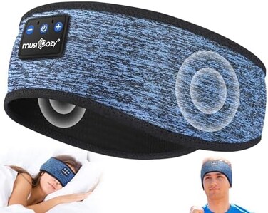 MUSICOZY Bluetooth 5.2 Sports Headband, Sleep Headband, Wireless Sleep Headphones, Eye Mask for Workout, Running, Insomnia, Travel, Yoga, Meditation, Blue