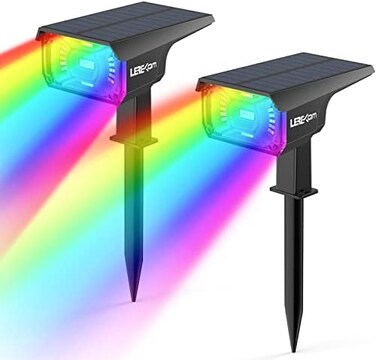 أضواء كاشفة شمسية خارجية من ليريكام، 40 مصباح LED متغير الألوان RGB، أضواء مسار للمناظر الطبيعية تعمل بمنفذ USB، أضواء كاشفة متعددة الألوان، 14 لونًا تتناوب تلقائيًا للفناء والحديقة، عبوة من قطعتين