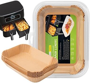 MooManGoo Air Fryer Disposable Liners ， Air Fryer Liners Rectangle 8.6x 5.5'', Air fryer Parchment Paper Liners, Air Fryer Accessories Baking Paper (100