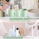 iMucci 8Pcs Pastel Green Bathroom Accessories Set - with Trash Can,Toilet Brush,Toothbrush Holder, Lotion Soap Dispenser, Soap Dish,Toothbrush Cup,Qtip Holder (Bamboo Cover