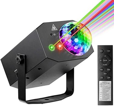 LAUCNPTY Dj Party Disco Ball Lights with Pattern and Sound Activated,10 ft USB Cable, LED Stage Strobe Light that Sync with Music, Christmas Rave/Home Karaoke/Dance/Club Bar Lights for Parties (Black