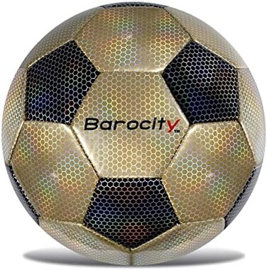 Barocity Soccer Ball - Premium Boy and Girl Official Match Ball with Cool Reflective Iridescent Rainbow Hex Pattern, Durable, Indoor, Outdoor, Training, Practice, Playtime and Games