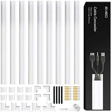 EVEO Cable Concealer on Cord Cover Wall - Paintable Cable Cover for Wire Hiders for TV on Wall - Cable Management Cord Hider Wall Including ConnectorsAdhesive Strips Connected to Cable Raceway